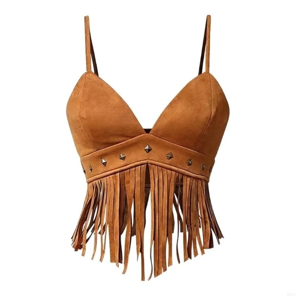 Tassel Fringe Trim - Damski krótki top w stylu vintage