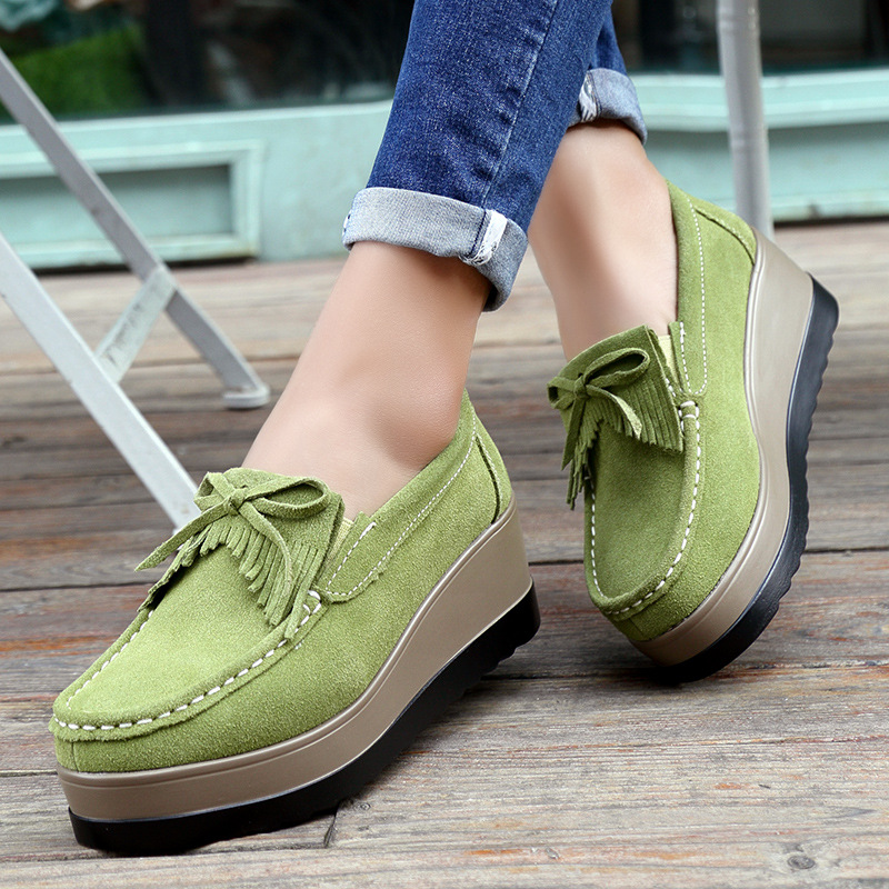 Modne zielone zamszowe buty da – Tassel Fringe Trim recenzja i cena